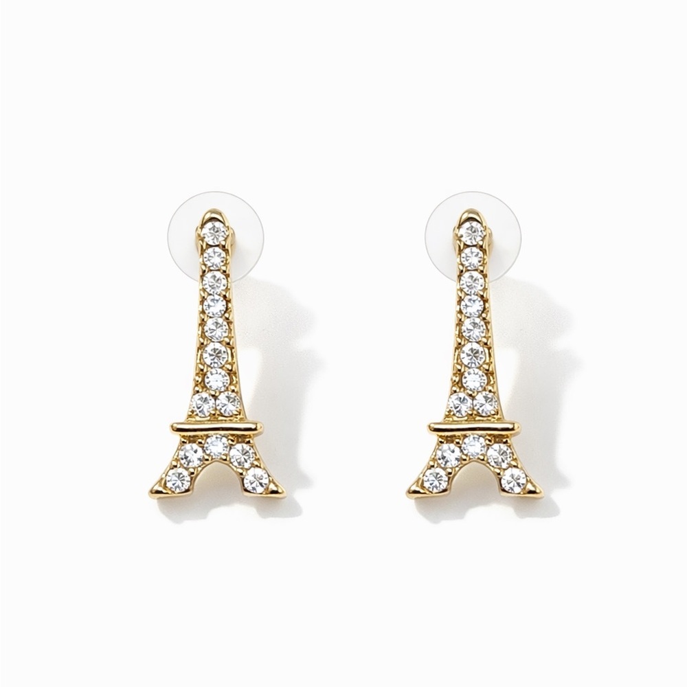 Minimalist Silver Eiffel Tower Earrings - Picture 1 of 11